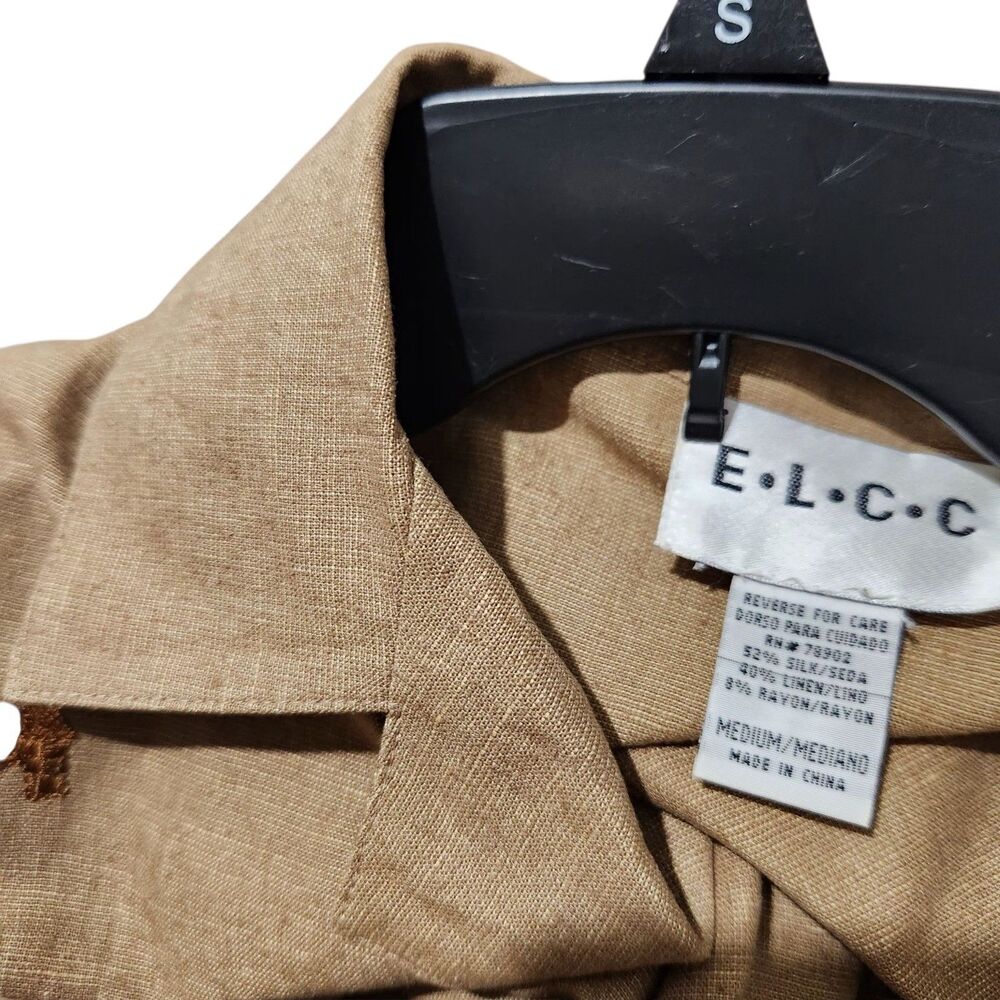 E.l.c.c Set Top Pants Size Medium/Large Brown Embroidered Silk-Linen-Rayon. - Picture 4 of 15